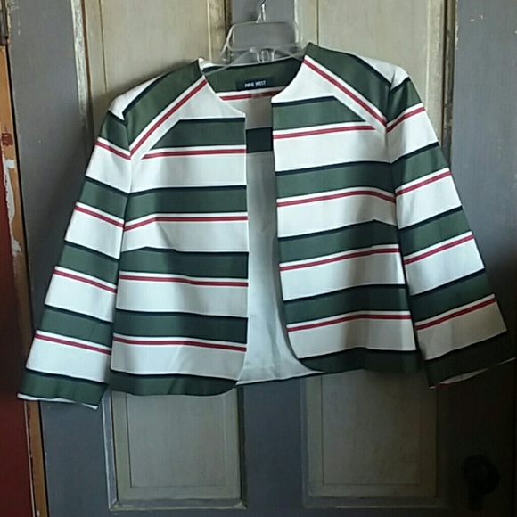 Nine West Striped Open Front Jacket Green and Red - Picture 2 of 5